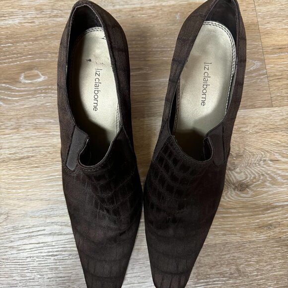 Liz claiborne Labrynth Brown Crocodile pattern Stretch Bootie Women's Size 10 - Picture 2 of 6